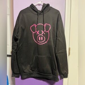 Black Hoodie with Pink Pig Graphic